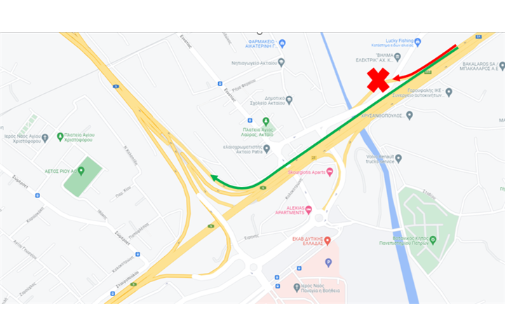 Ολιγόωροι νυχτερινοί αποκλεισμοί σε Κλάδο Εξόδου του Κόμβου Ρίου 