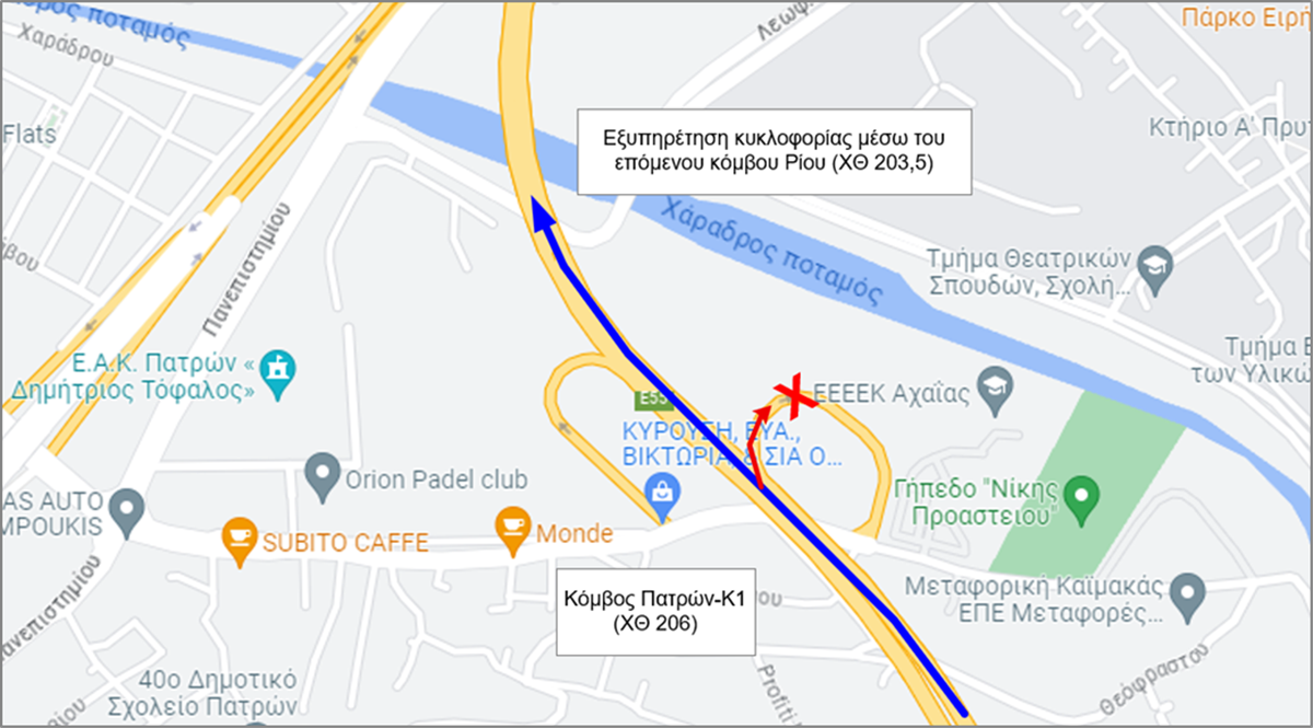 Short closure of the exit ramp of K1 Interchange On Patras Bypass 